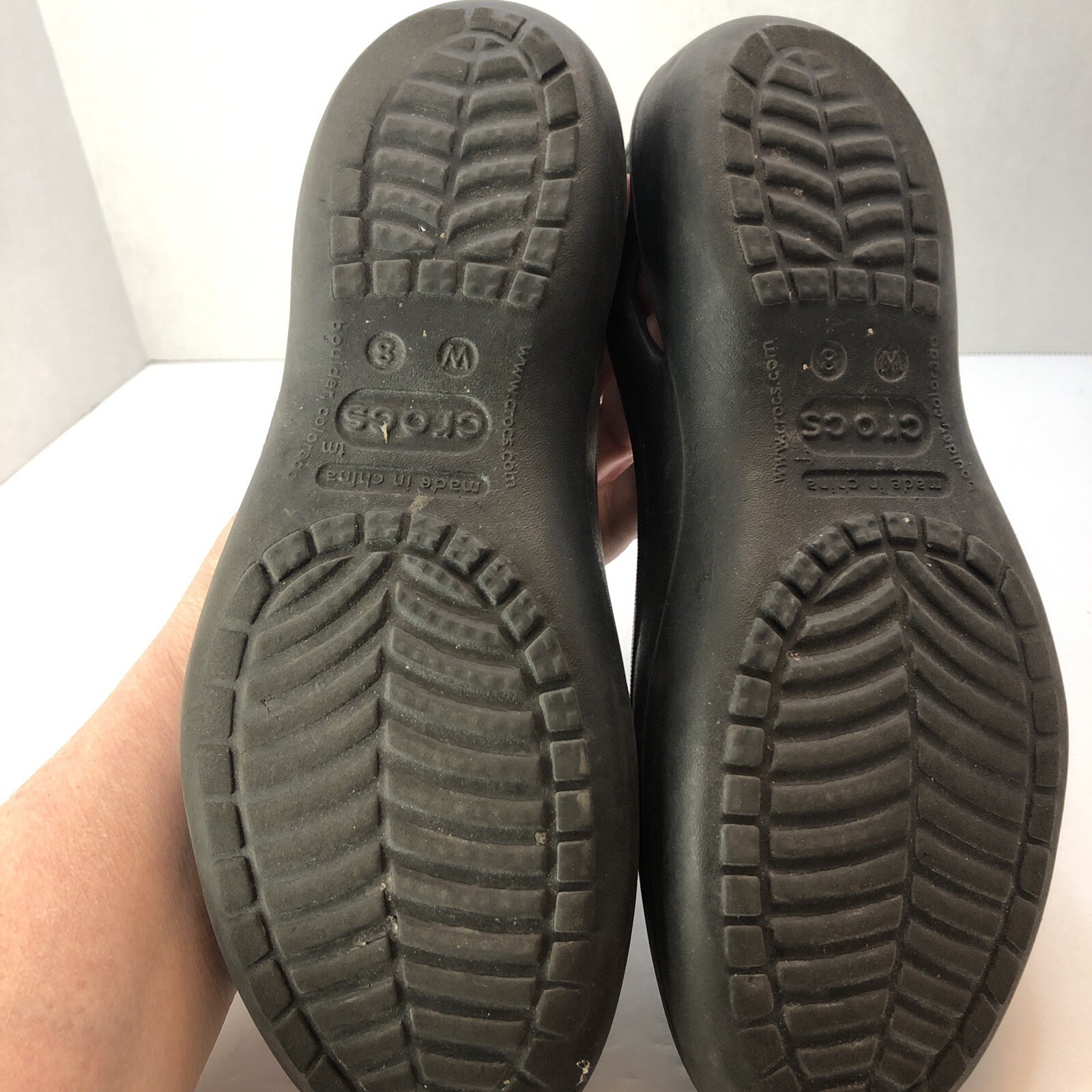 Crocs Size 8 Croslite Slip On Flats w/Heel Strap Solid Black