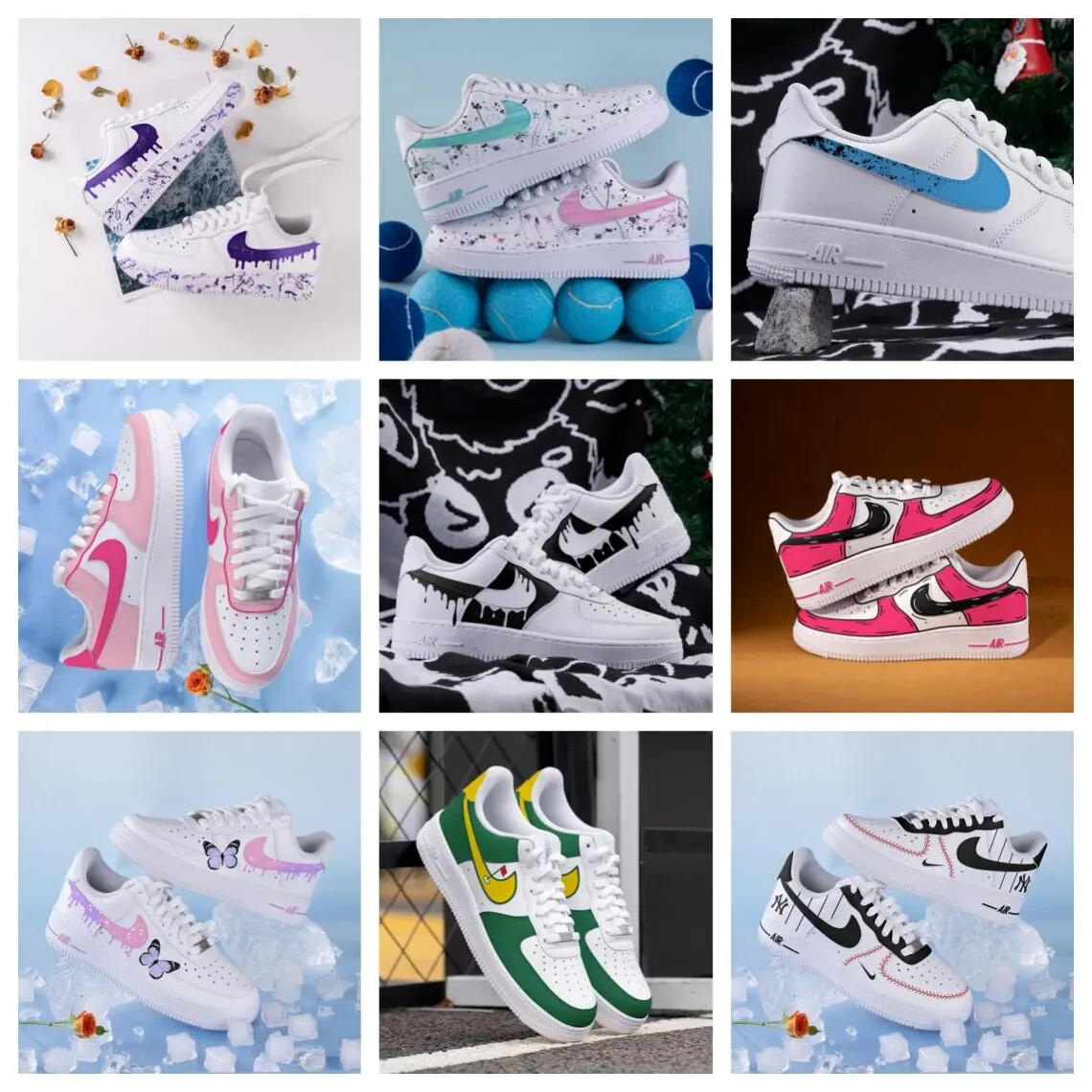 Nike Air Force 1 Custom Glitter Sparkle Sneakers Purple Magenta Pink White Shoes