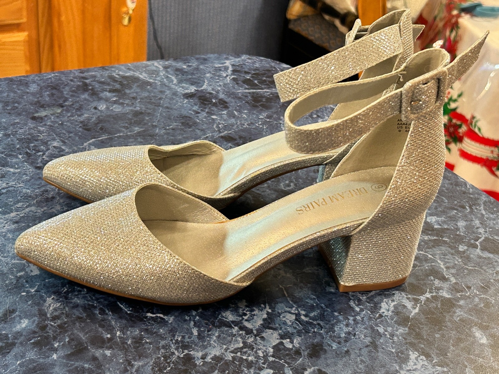 Size 9 Silver Glitter Shoes «Dream Pairs» Cocktail Wedding Chunky Heel REDUCED