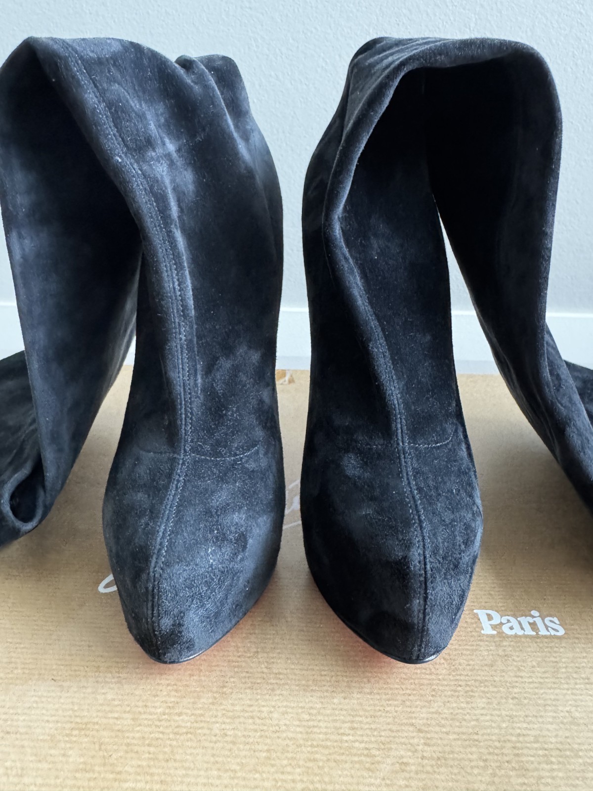 NEW Christian Louboutin Monique 160 Black Stretch Suede Thigh High Boots 38.5