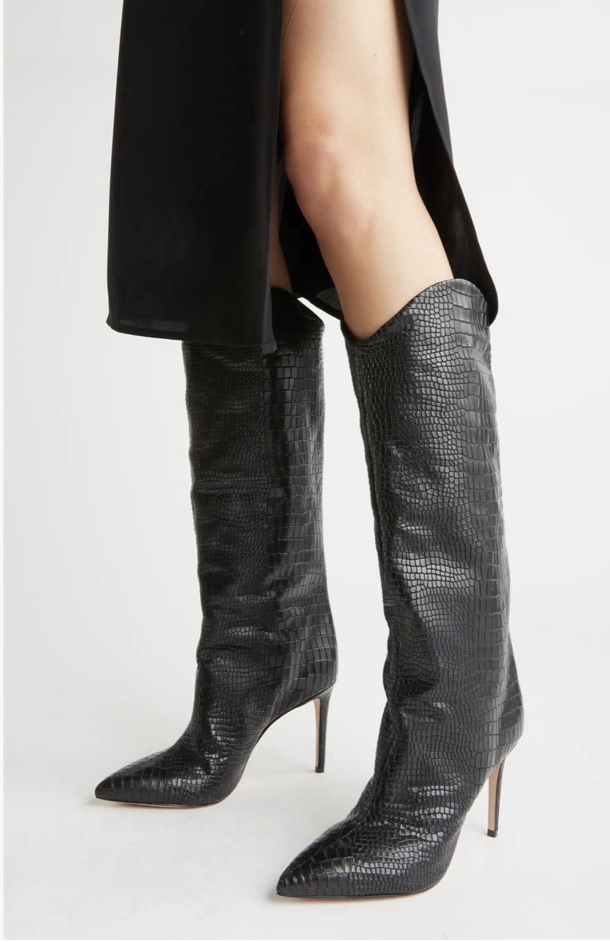 Schutz Maryana Black Croc Embossed Leather Boots Women’s Size 8.5 Block Heel