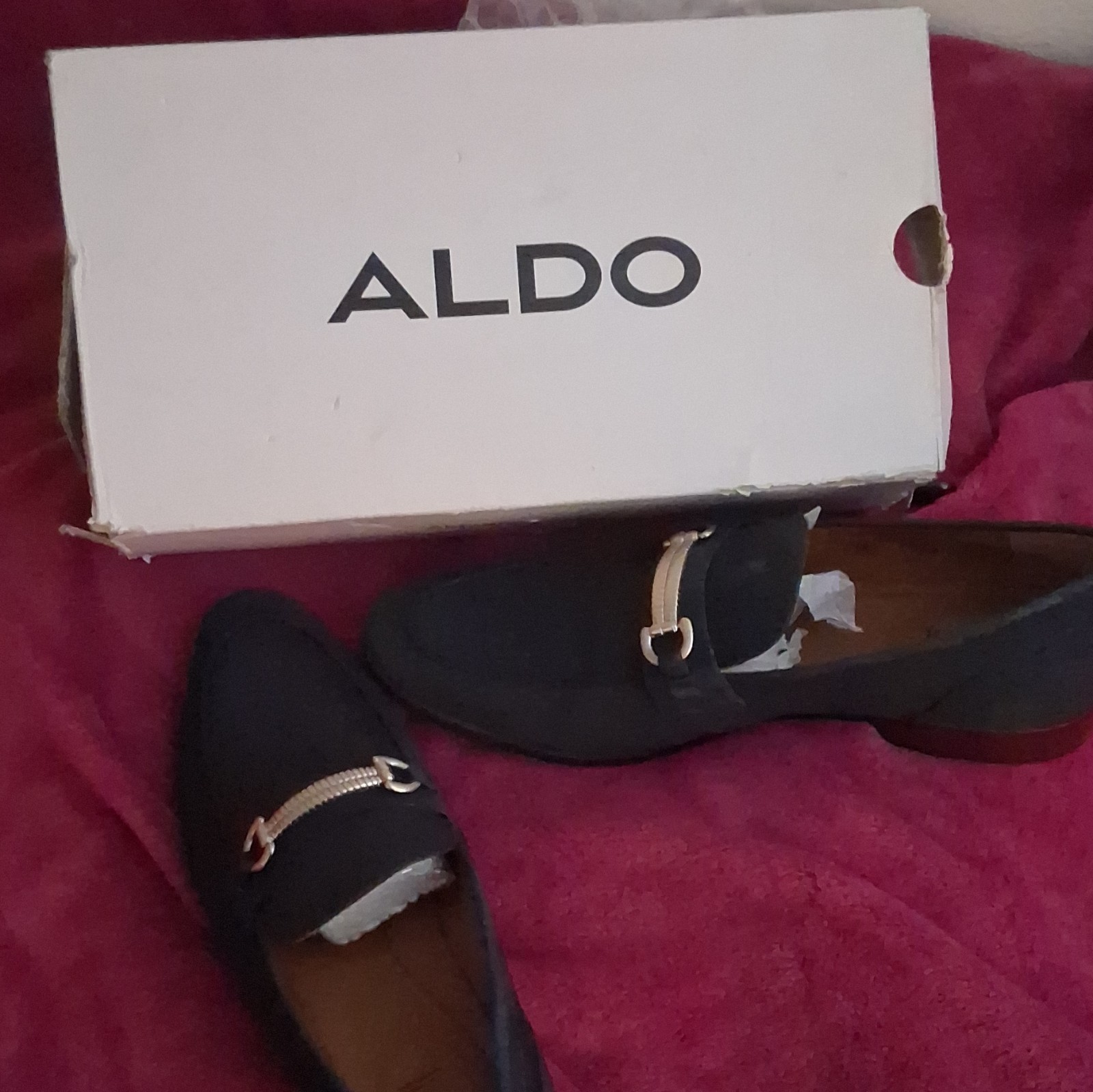 ALDO navy blue Suede Pointed Toe Buckle Flats, Unisex Adults US 13