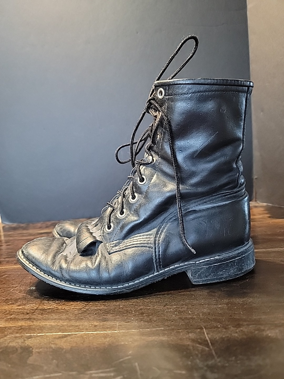 Vintage black roper packer boots lace up Steampunk Goth Trashed Sz 8.5 Women