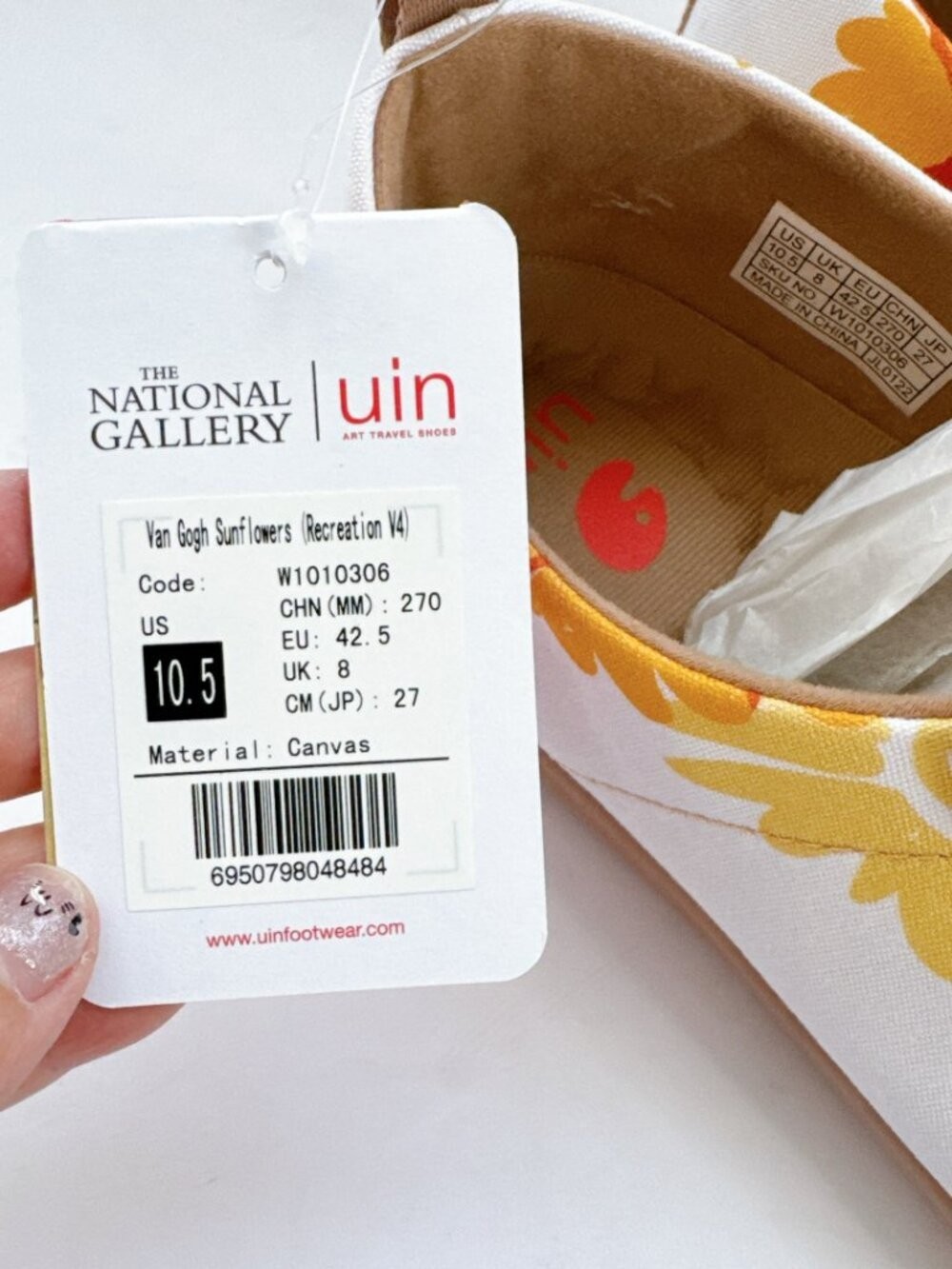 NWT Women’s Size 10.5 UIN Van Gogh Sunflowers Canvas Slip-On Shoes Art Flats