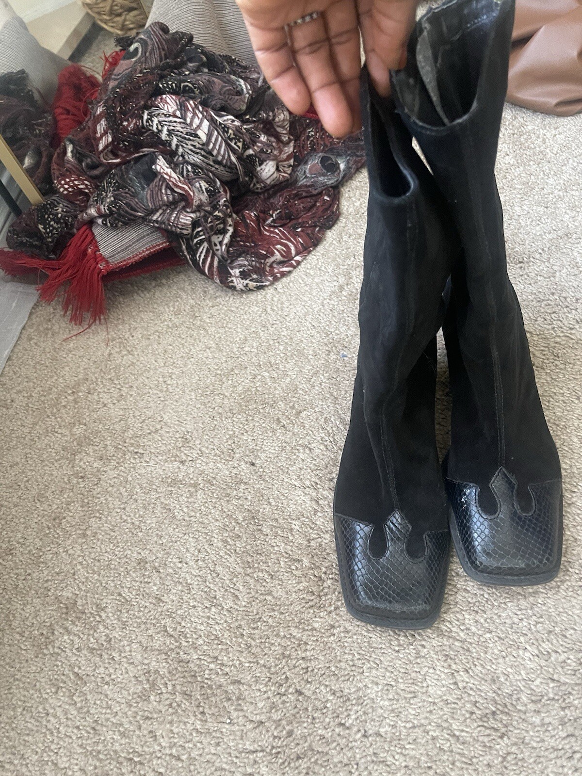 Vintage 90s Suede Square Toe Slim Western Cowboy Boots – Size 7