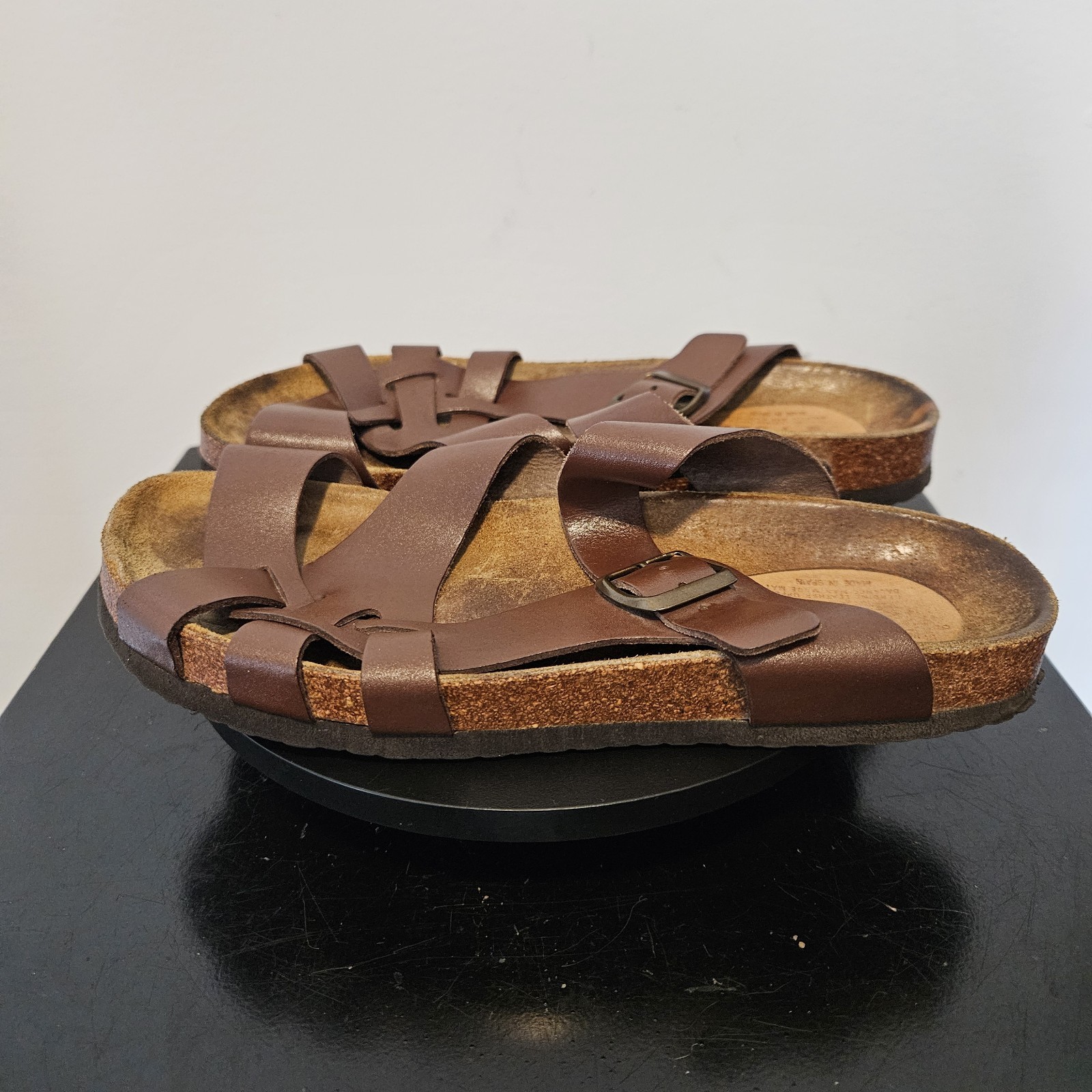 IVAN Pisa Sandals Leather Cork Adjustable MADE IN SPAIN Brown Size 8
