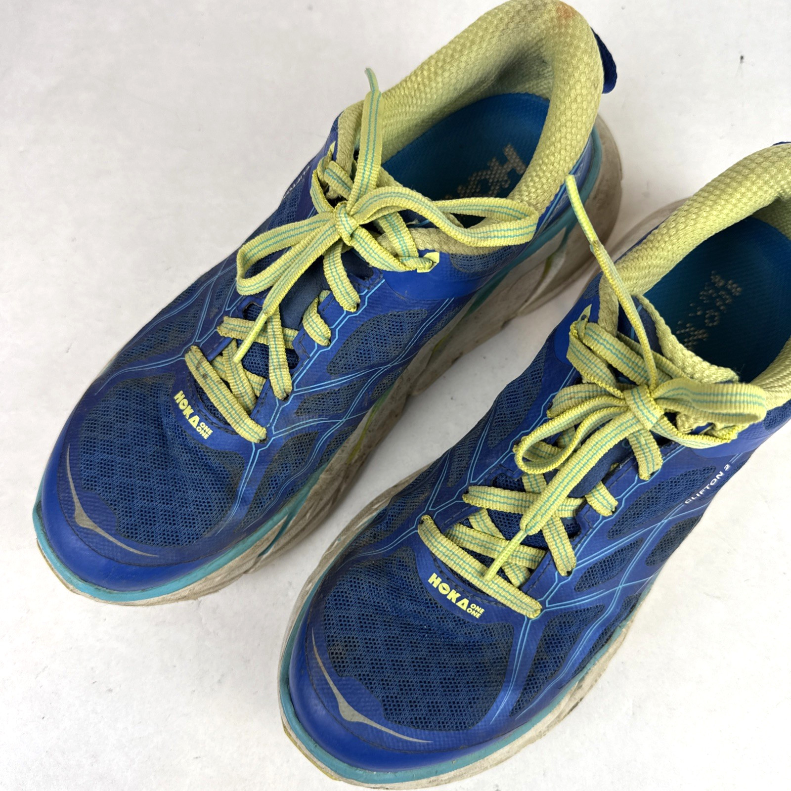 Hoka One One Clifton 2 Shoes Blue Yellow Women’s Size 7/EU 38 2/3 Road Runner Lt