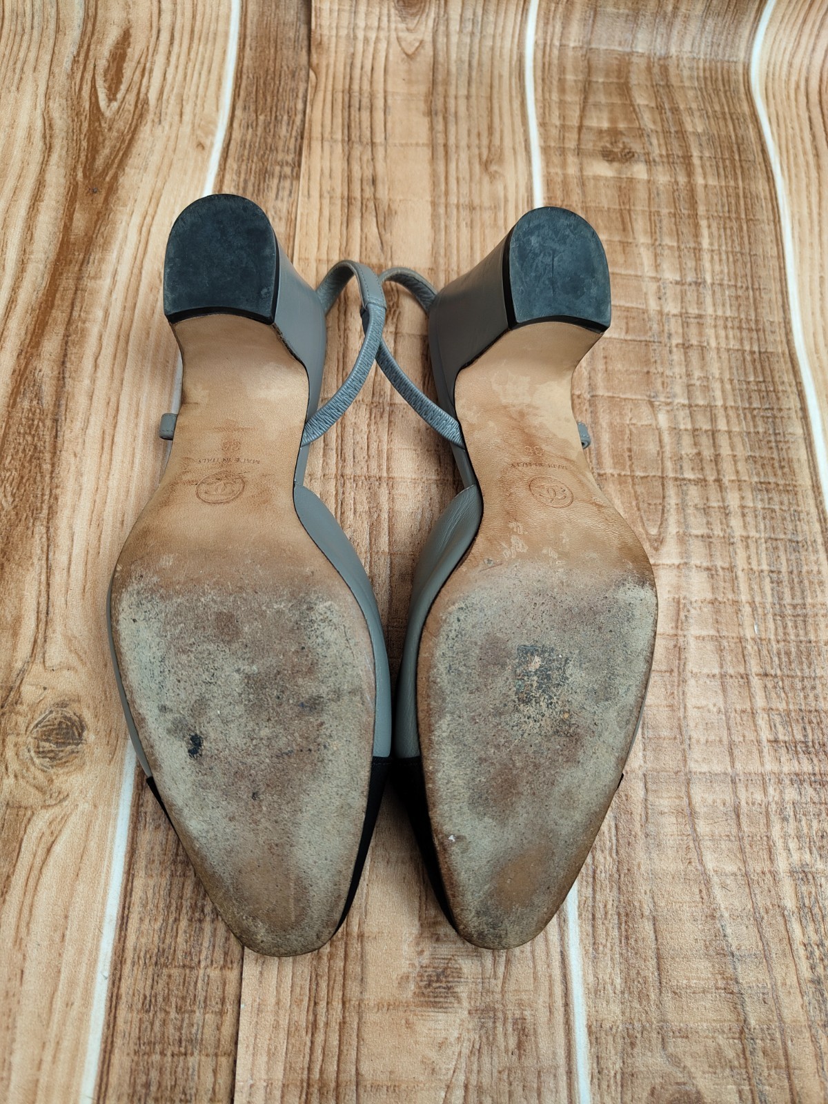 CHANEL Slingback Grosgrain CC Cap-toe Grey Leather Heels EU 36 US 6