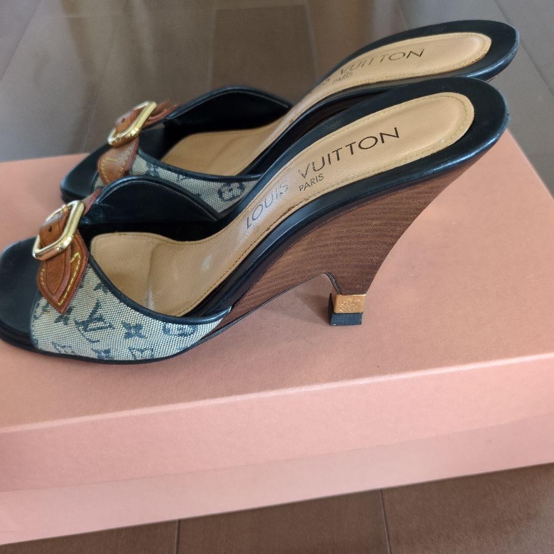 Rare Louis Vuitton Wedge Heels Mules Size EU36.5 / US6.5 Canvas Leather Elegant