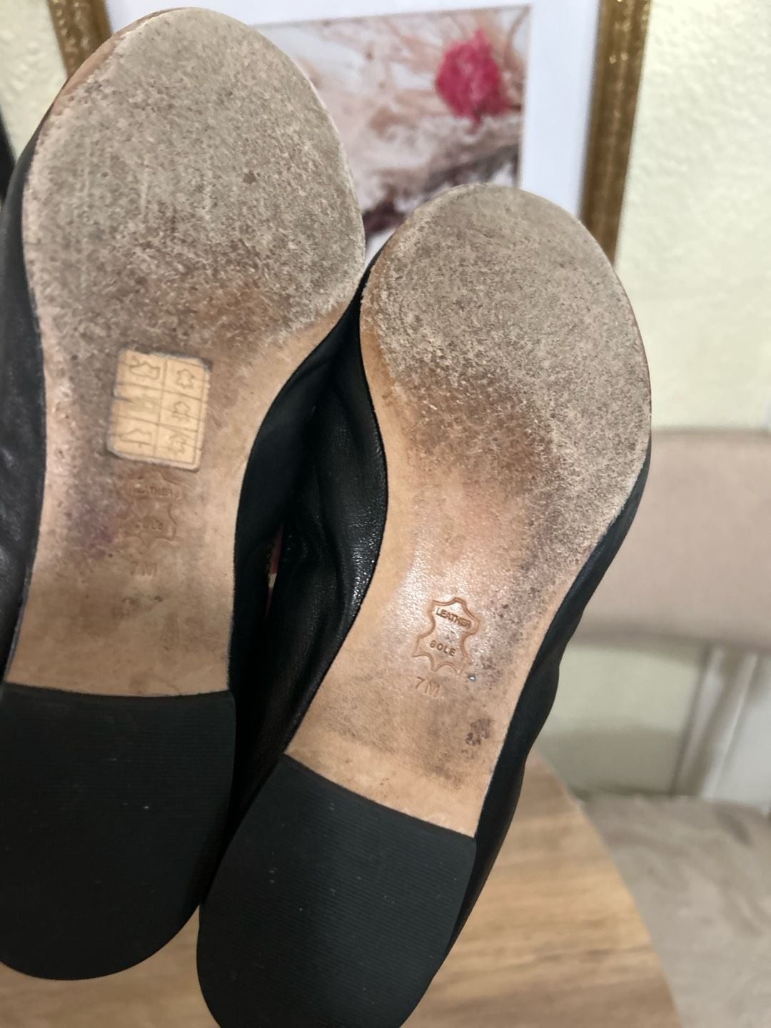 Tory Burch Black Leather Ballet Flats with Crystal Embellished Logo Medallion