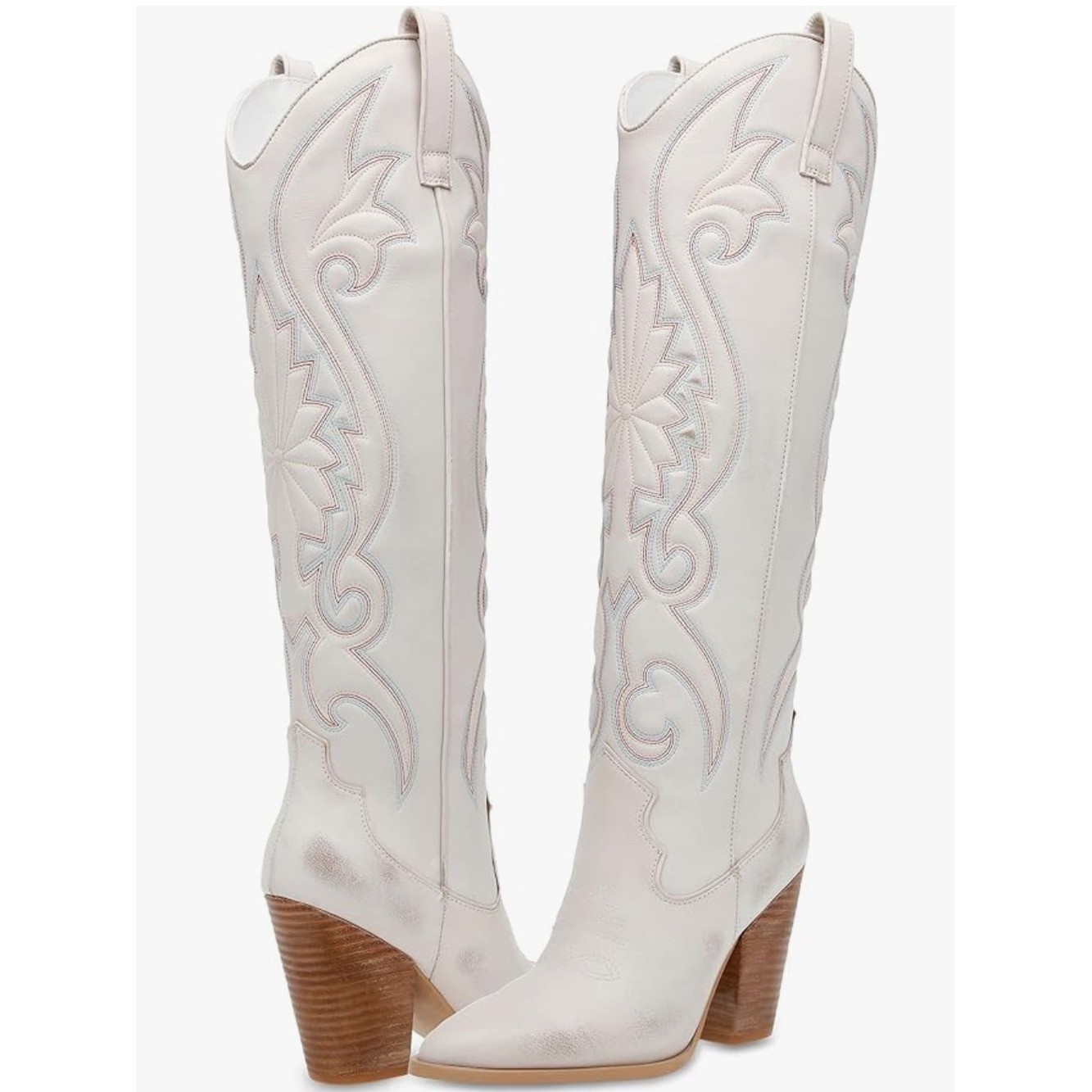Steve Madden Women’s Leather Lashes Western Boots Distressed White Size 8.5M