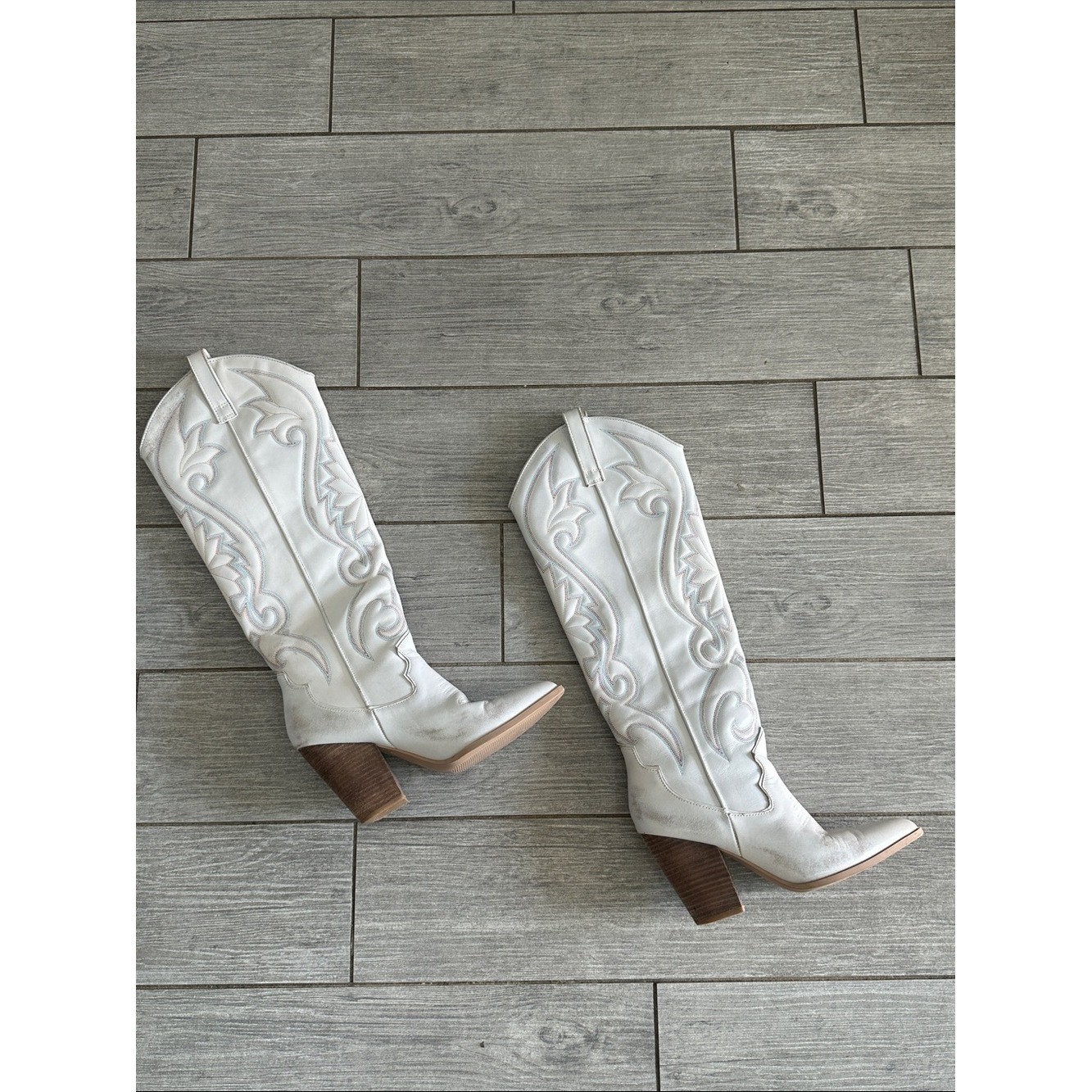 Steve Madden Women’s Leather Lashes Western Boots Distressed White Size 8.5M