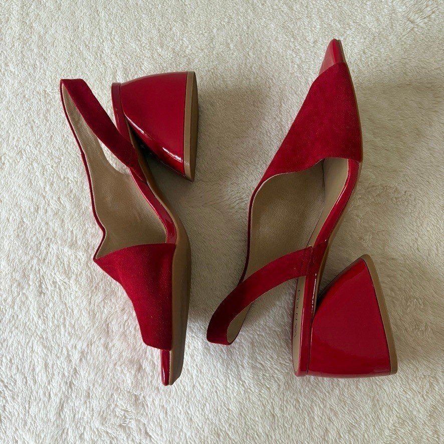 Van Eli Molke Suede Sandals Women’s 9M Red Block Heel Square Toe Slingback