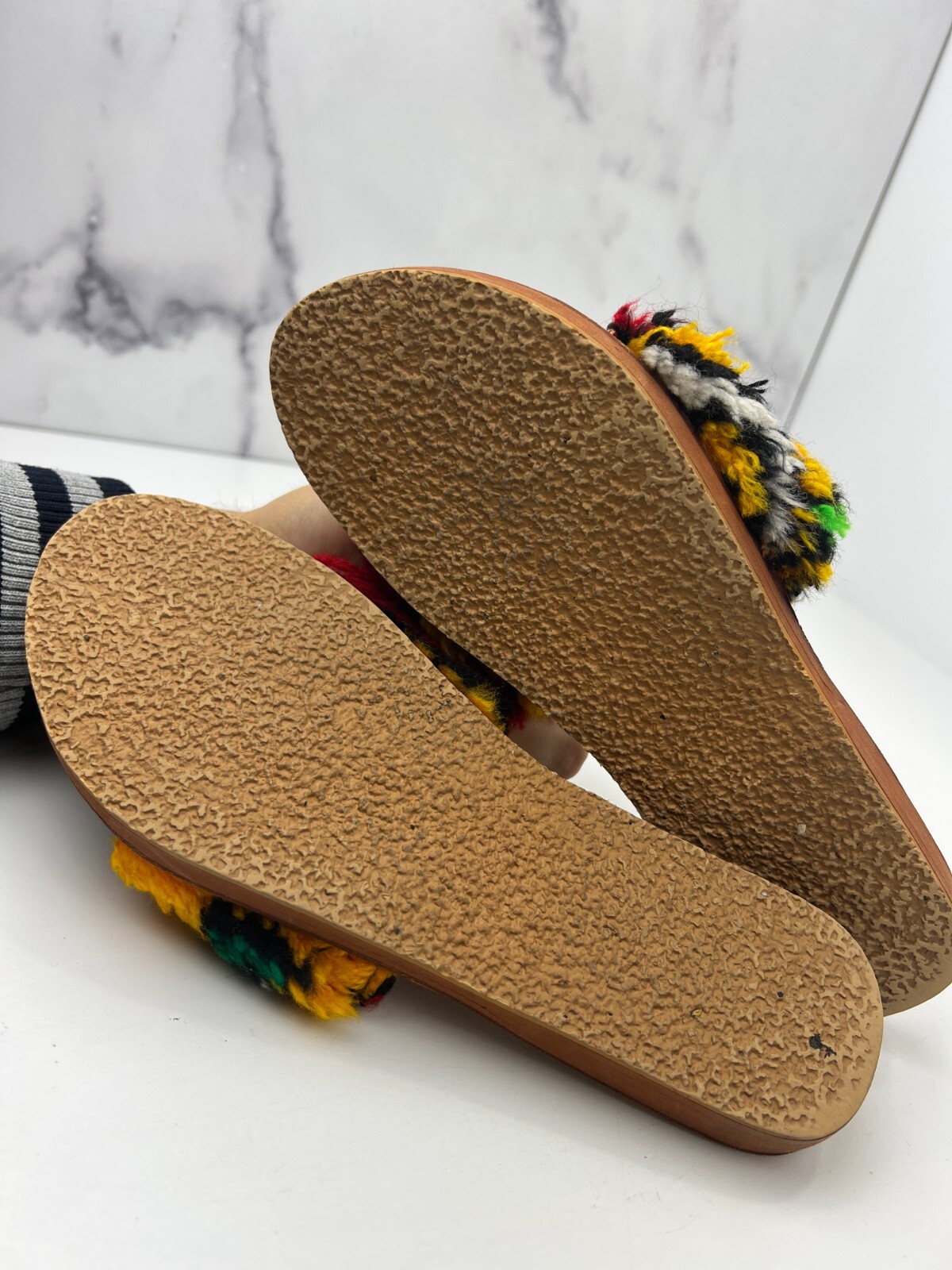 RES IPSA Handmade Moroccan Rug Slide Sandals Red Multicolor Size 8 Leather Sole