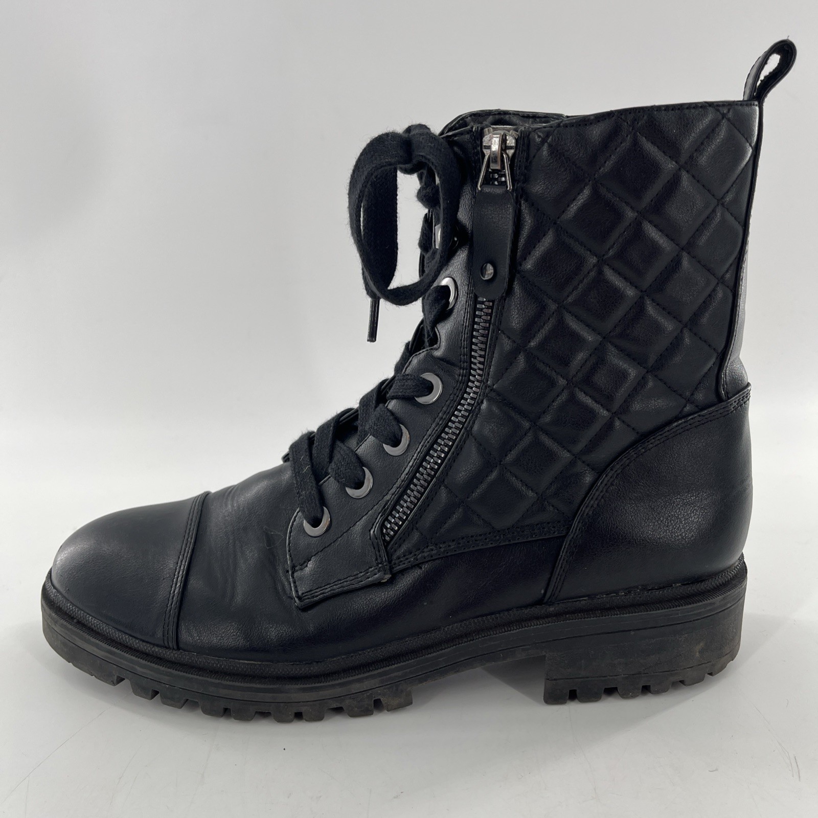 Quilted Moto Biker Womens Boot Combat Goth Nine West Bootie Zip Faux Leather 9.5