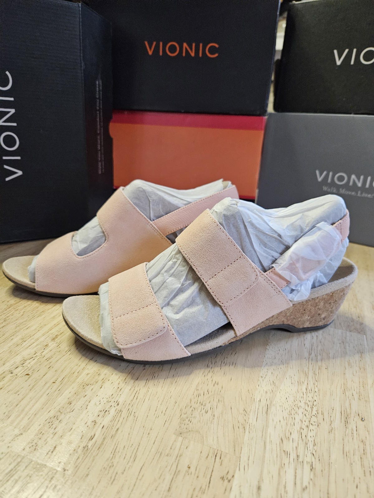 Vionic Uptown ROZE Slingback Platform Wedge Sandal US 9.5 Cork Accent Heel NIB