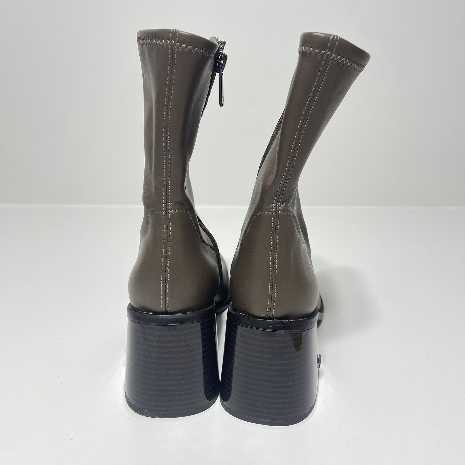 NWOB Sam Edelman Taupe Wells Calf High Boot Square Toe 3″ Block Heel Zip Sz 7.5