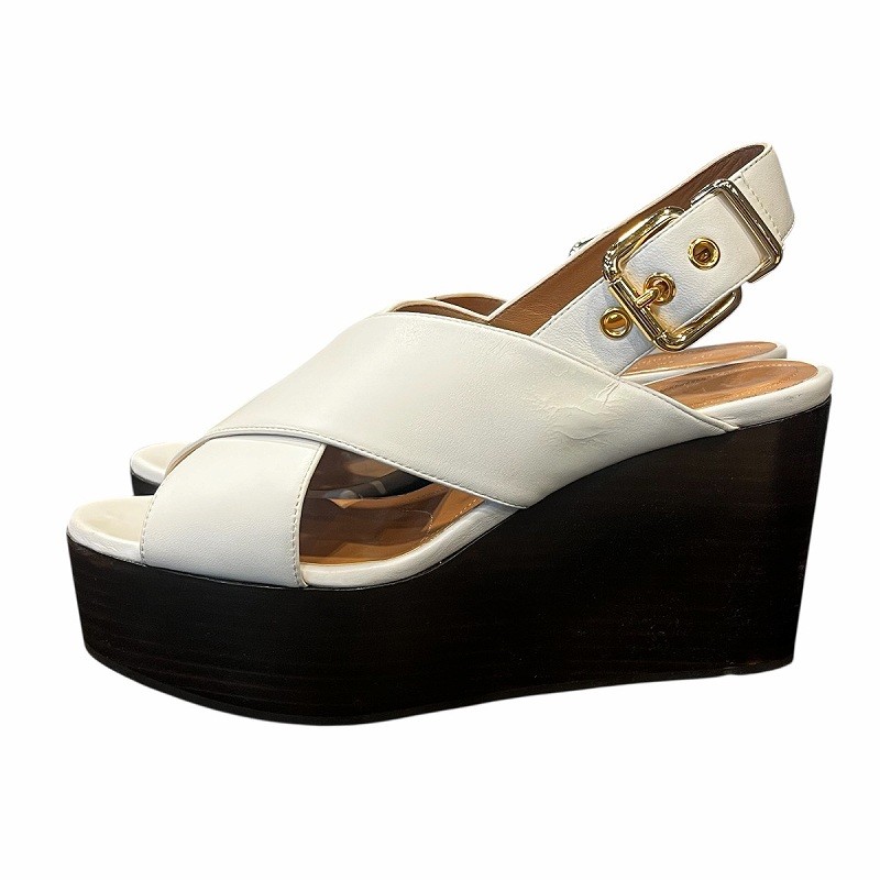 MARNI Sandals Strap Platform Thick Sole Leather 37 24.0cm White /DK ■PN Ladies