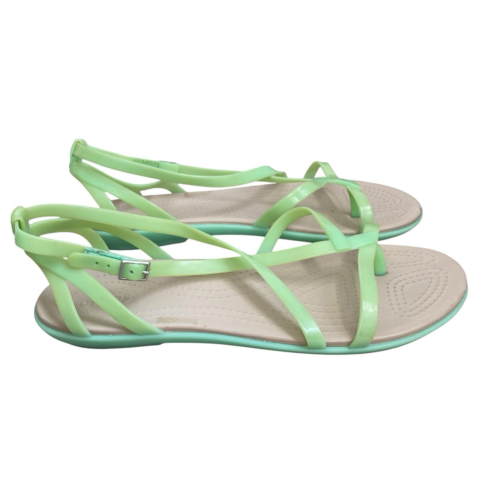 CROCS Isabella Gladiator Sandals Size 11 Mint Green Jelly Flat Beach Pool Resort