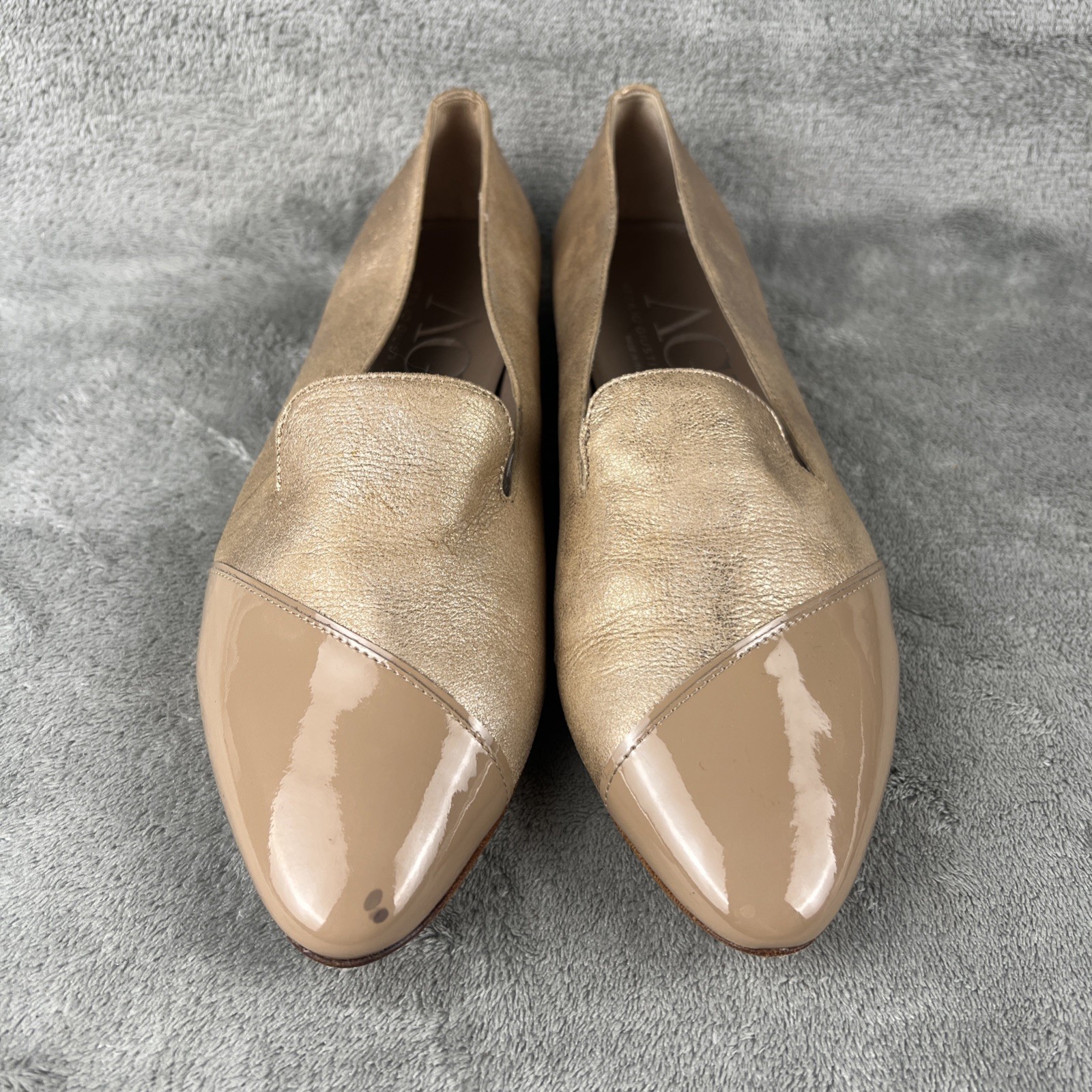 AGL Loafers Patent Leather Shoes Women’s Size 39.5 Metallic Cap Toe Asymmetrical