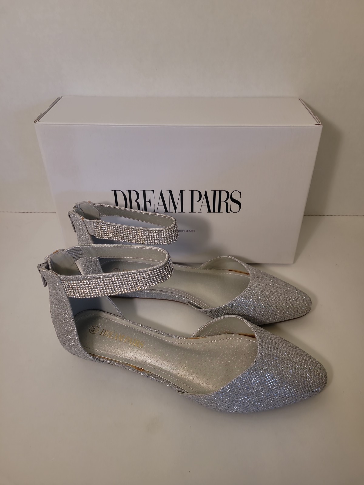 NEW Pointy Closed Toe Ankle Strap Ballet Flat Shoe Ballerina Vegan Suede Shimmer