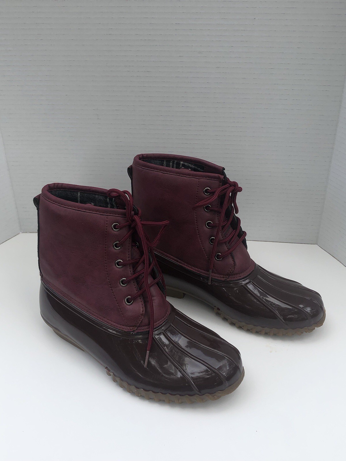 Charles Albert Women’s Vegan Leather Burgundy/Brown Weatherproof Boots Size 7