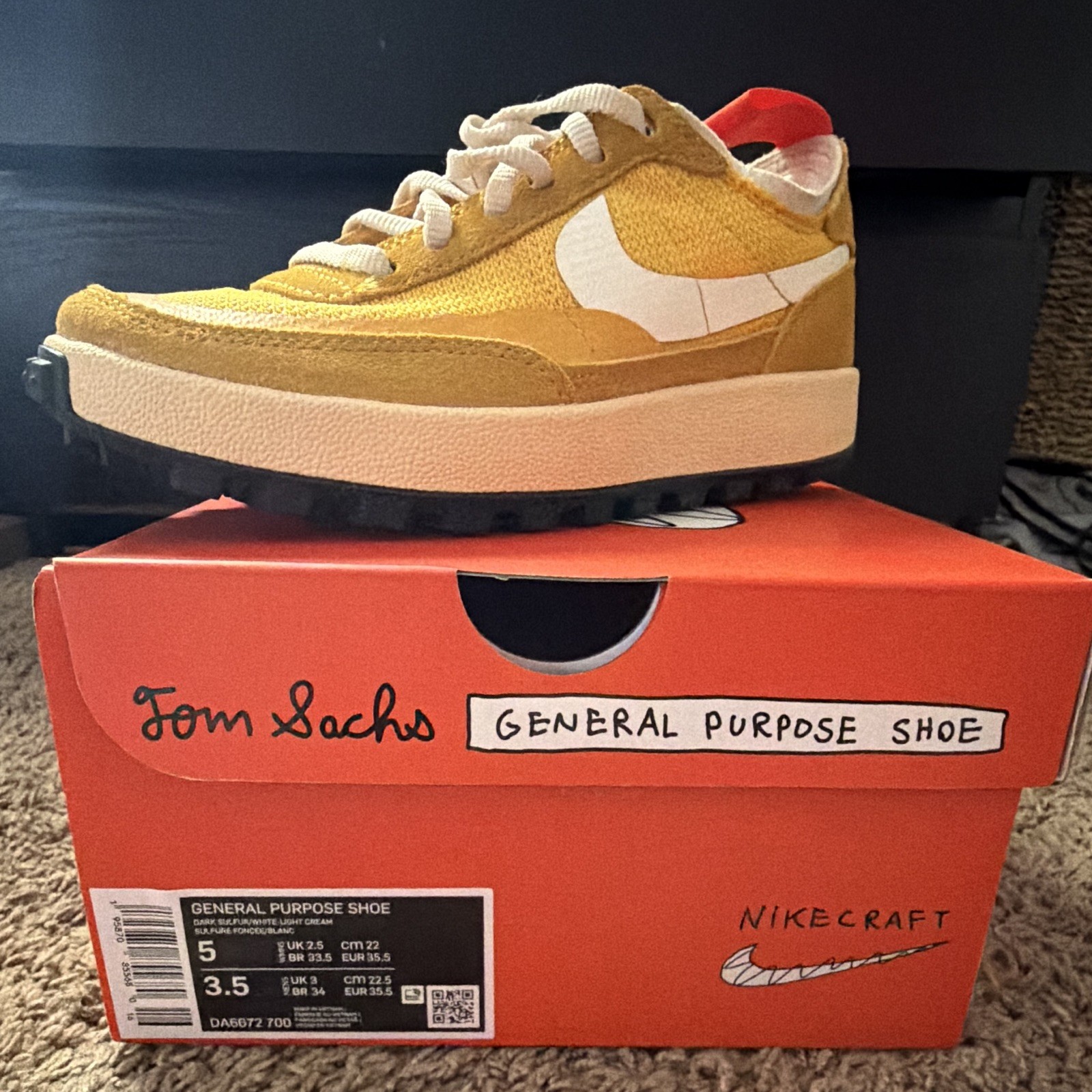 Nike Tom Sachs General Purpose Shoe Dark Sulfur DA6672-700 Sz 5W 3.5M