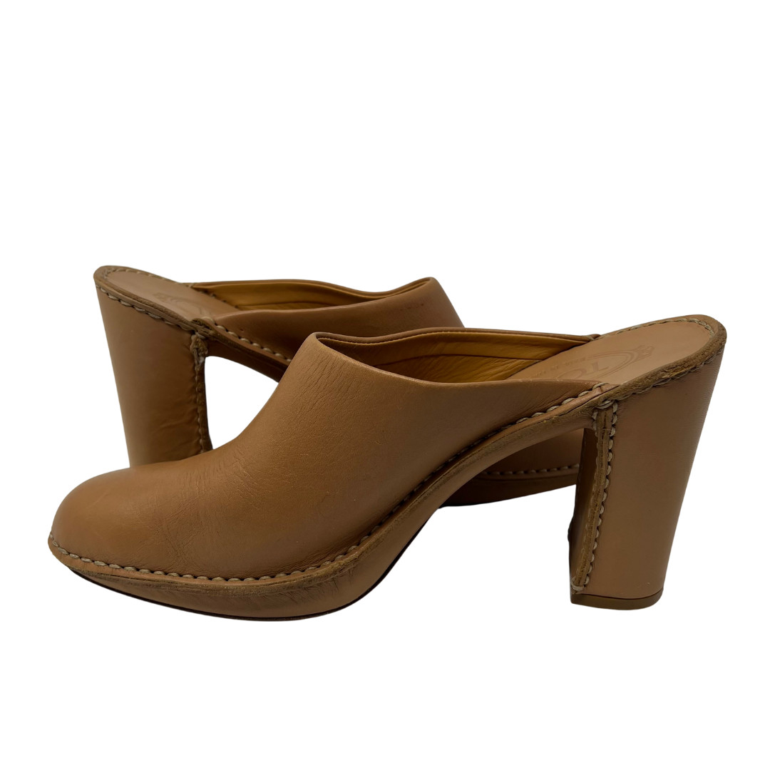Tod’s Leather Mule Clogs Brown Slip On Heels Made in Italy Women’s