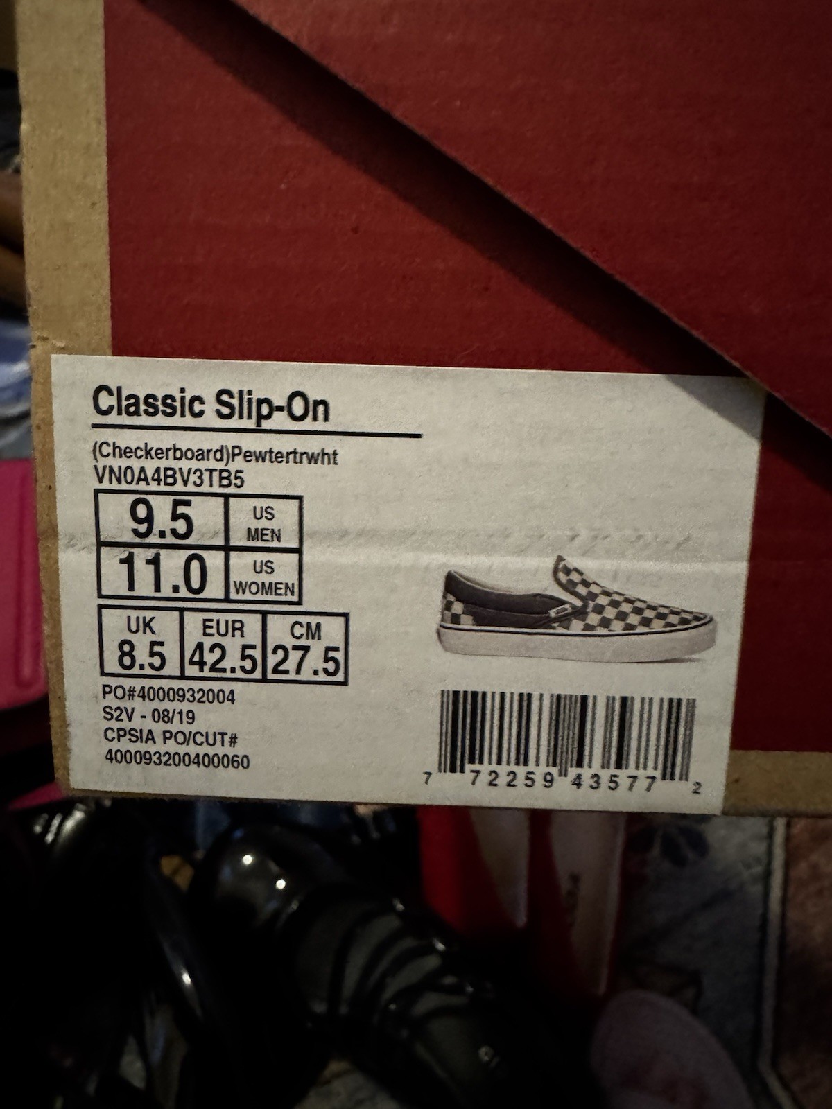 NIB Classic Vans Slip On Signature Checkered Pewter Grey Off White W 11 M 9.5