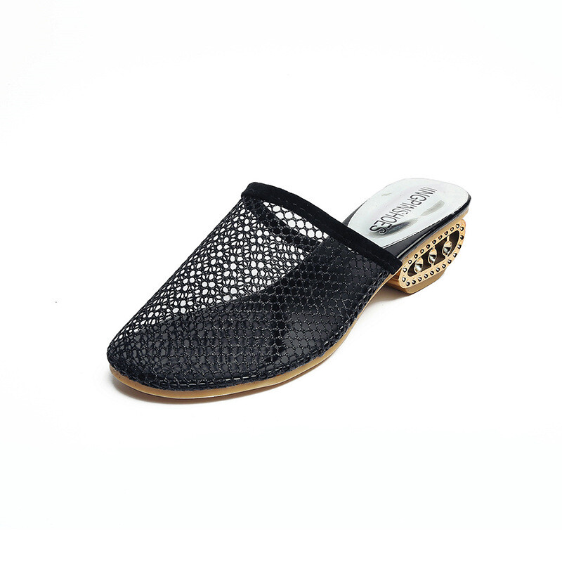 Women Casual Mesh Middle-Heel Sandals Breathable Hollow Slippers Large 35-43