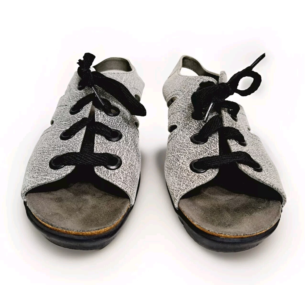 Wolky Woman’s Size 9 Alula Slingback Open Toe Lace Up Stone Gray Sandals