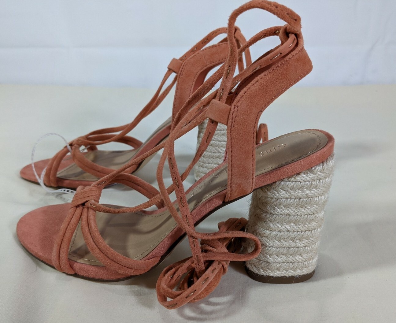 GIBSON*LATIMER Women’s Salmon Leather Ankle-Tie Block-Heel Sandals sz 6.5M NWOB