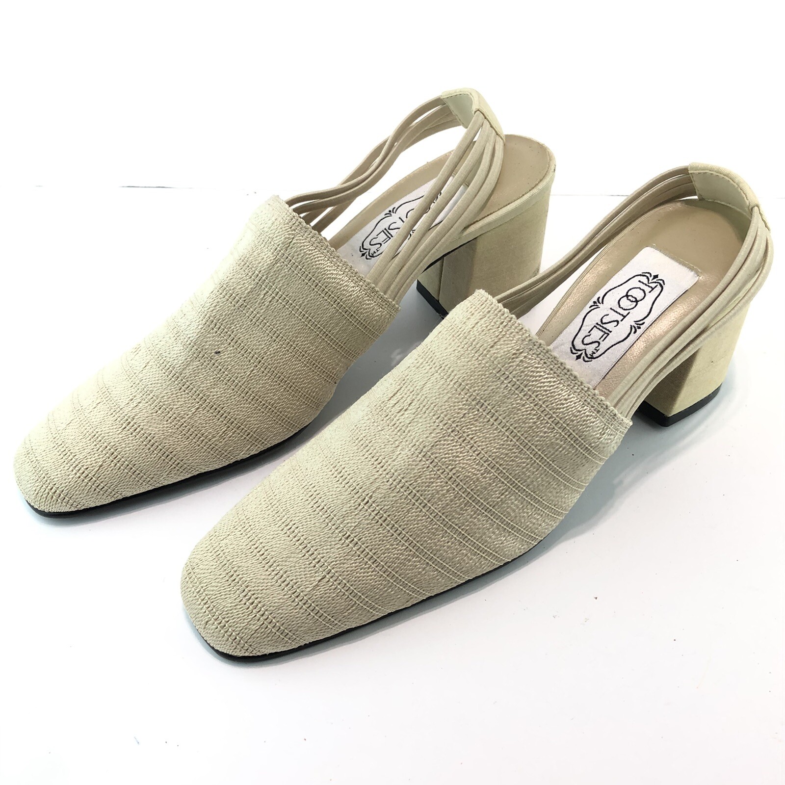 Tootsies Cream Off-White Beige Woven Elastic Slingback Heels 1045 8M NWOT SH7