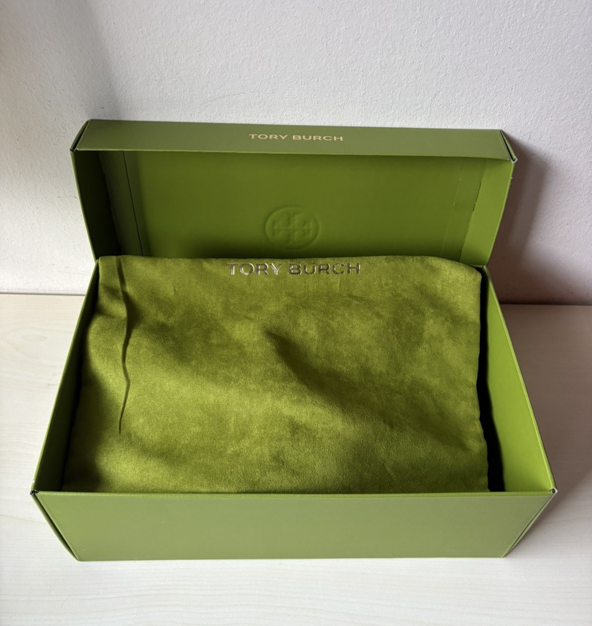 Tory Burch Mellow Mule River Rock Gold 39 Clog Sandals Suede Box Dust