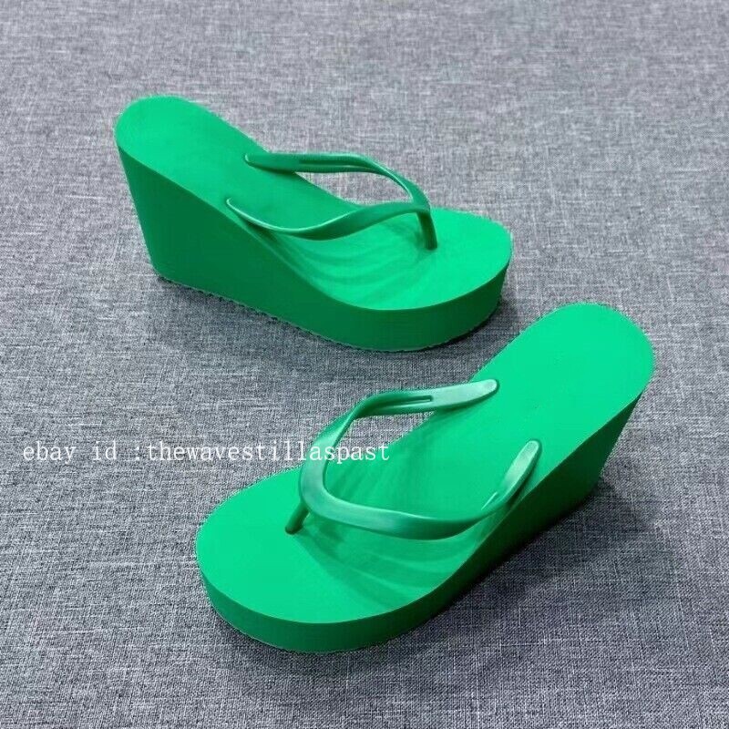 Womens Wedges Flip Flops Summer High Heels Sandals Platform Slippers Solid Shoes