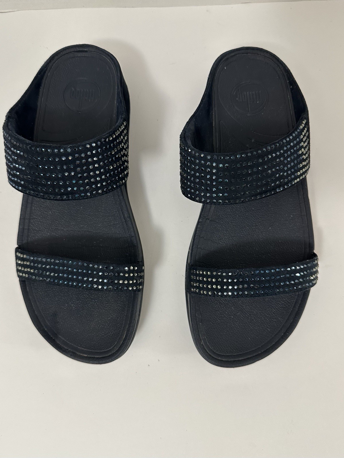 FitFlop Blue Wedge Sandals Beaded Rhinestone Slip On Women US 10 UK 8 EU 42