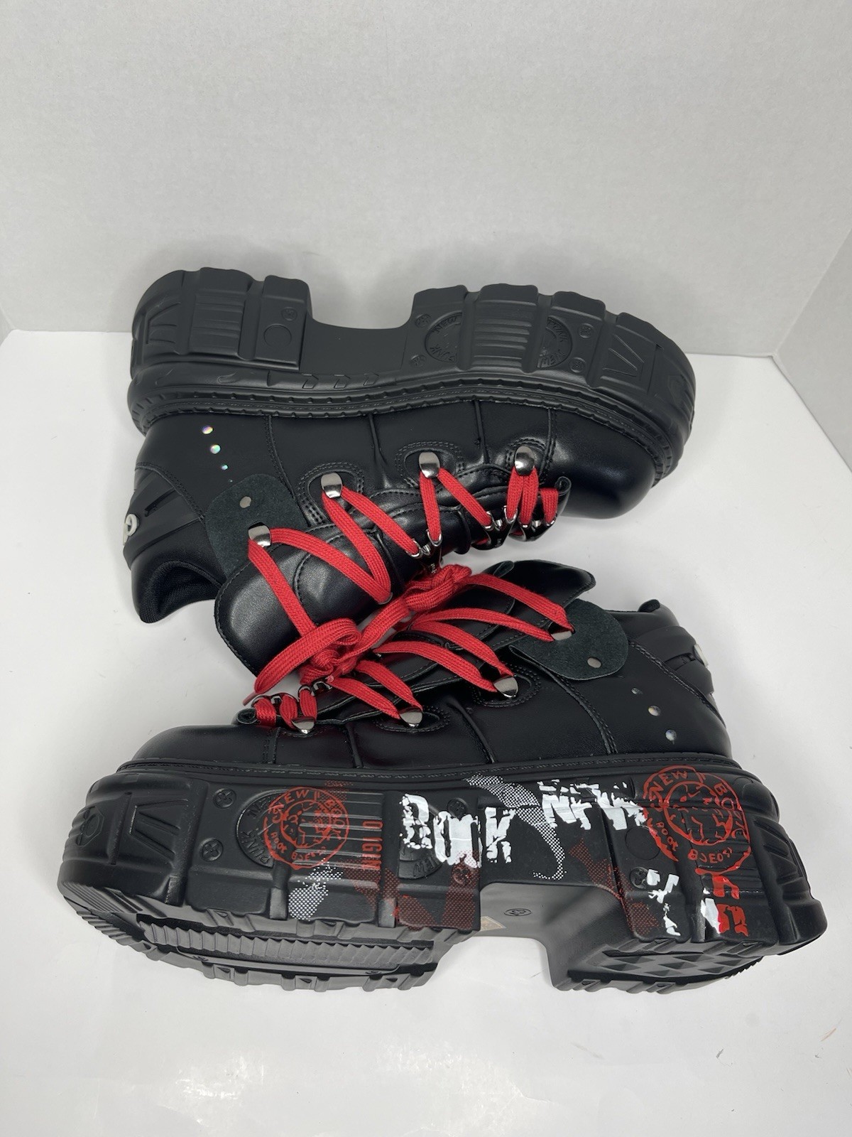 Punk Y2K Graffiti Platform Ankle Boots – Black/Red –Rock Gothic| EUR 44/ US 10