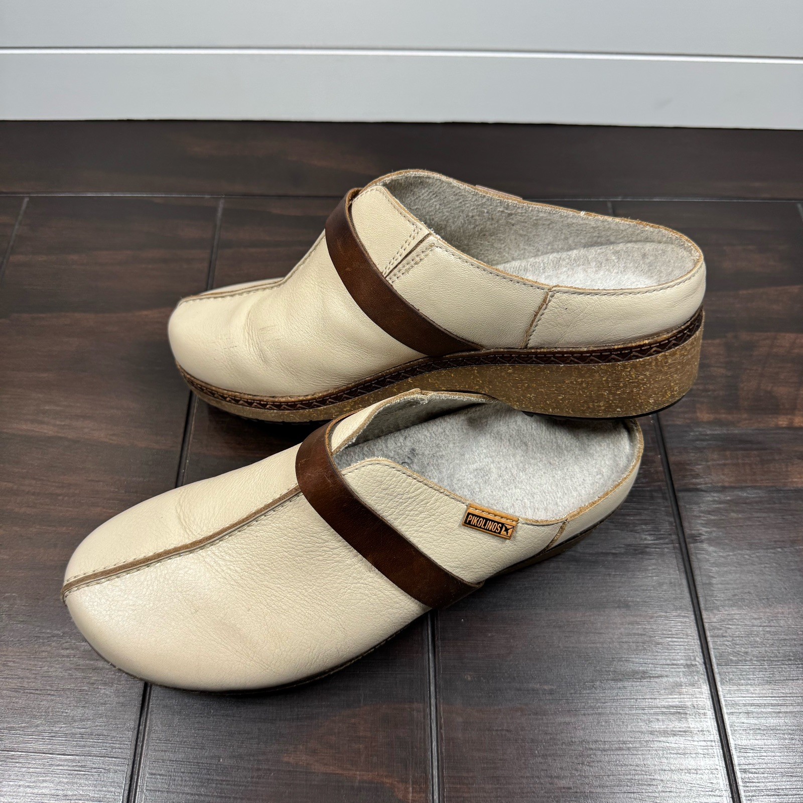 Pikolinos Granada Women’s Medium Heel Clogs Marfil Calfskin Leather Sz 39