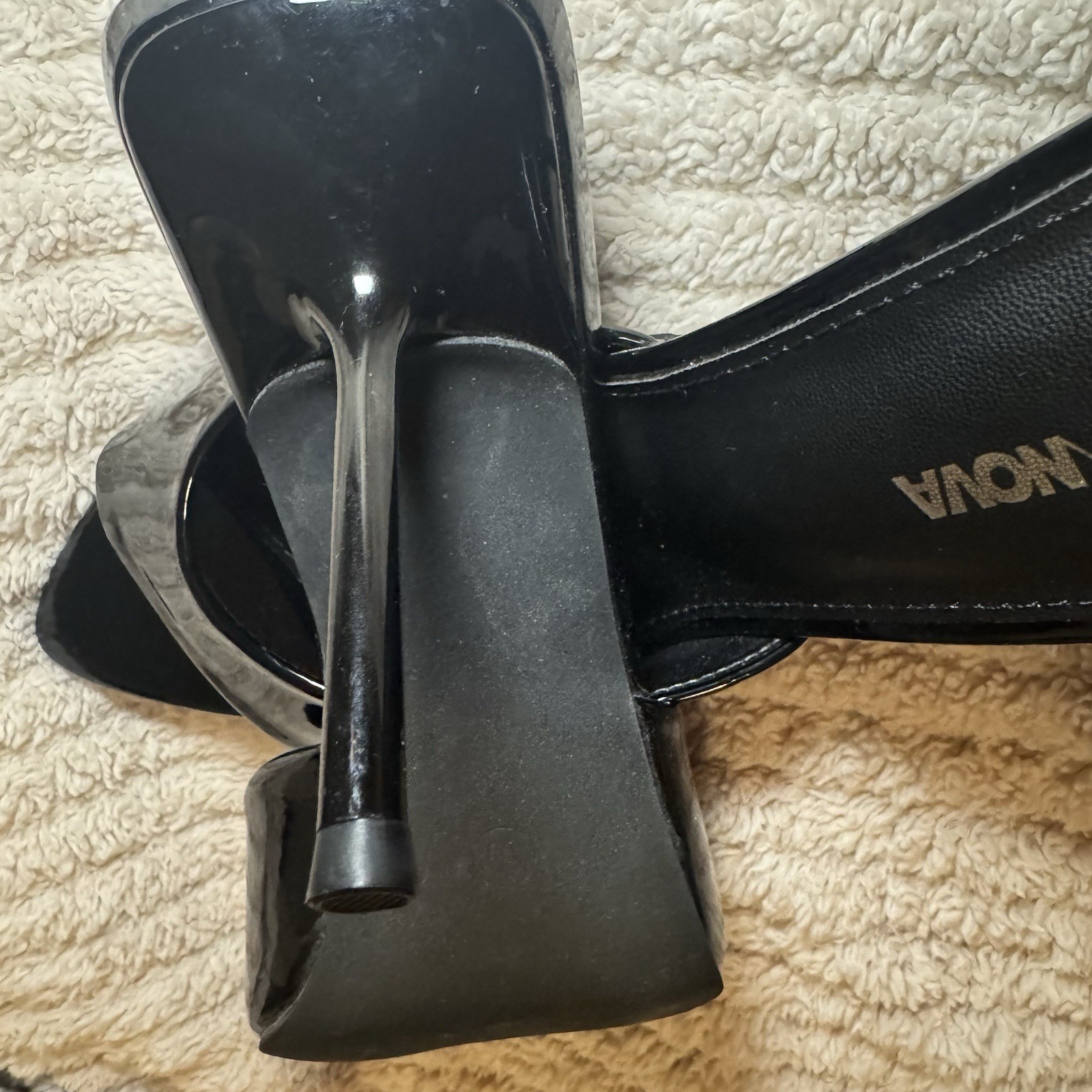 Fashion Nova Women’s Black Patent Leather Pointed Toe Slip-On Mule Stiletto 10