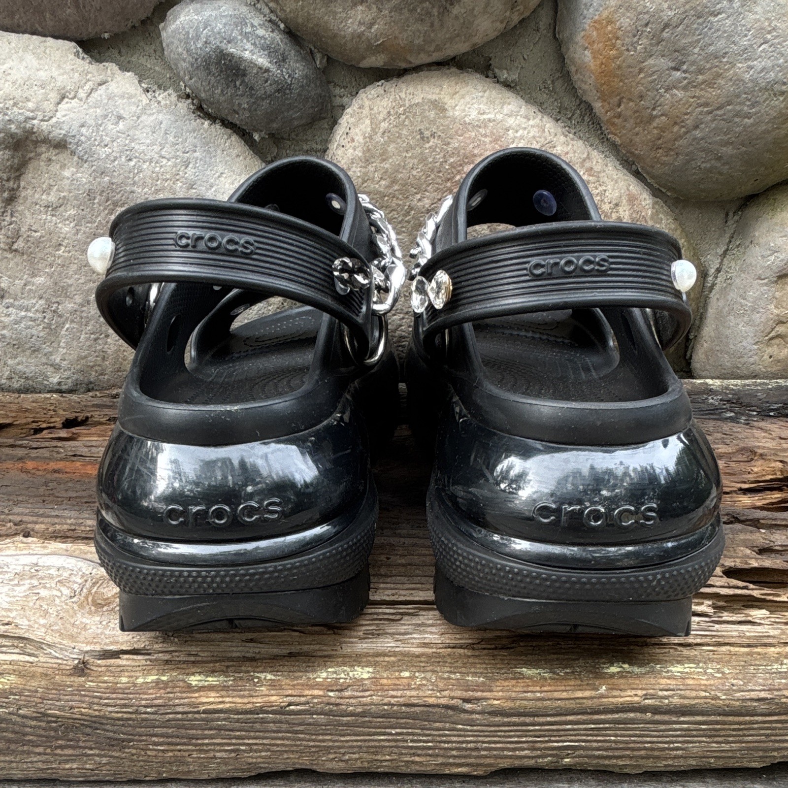 Crocs Mega Crush Platform Sandal Black Custom Jibbitz Unisex Punk Goth Style