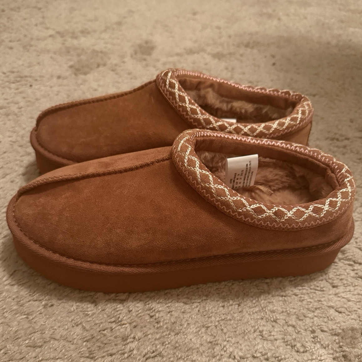 Aerie Women’s Brown Platform Slip-On Lined Faux Fur Slippers US 10 EU 42
