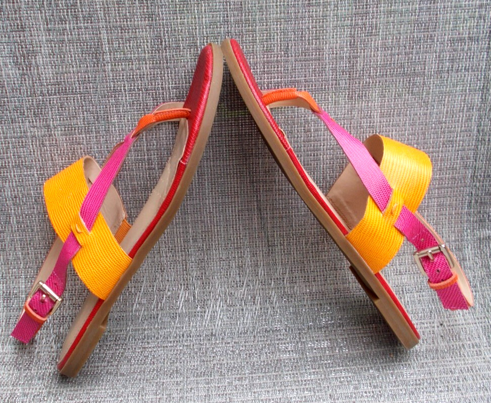TALBOTS SANDALS «DVAVAH» Red Orange Pink Reptile Leather Ankle Strap Women’s 8M