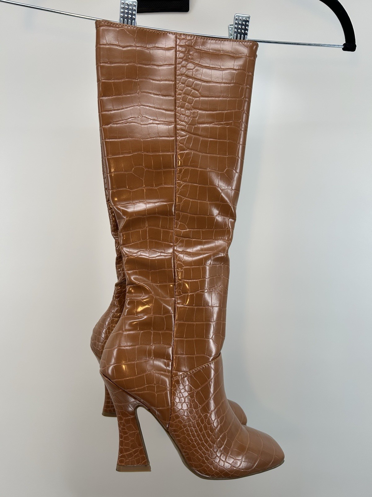 Women’s Knee High Faux Croc Boots Brown