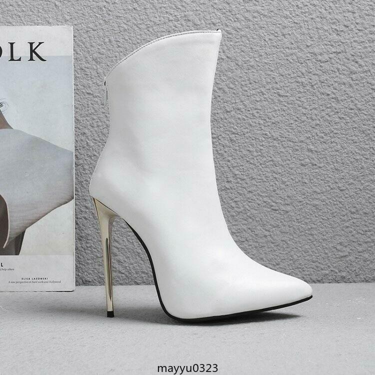 Womens Ankle Boots High Stilletto Heel Zip Pointy Toe Shoes Clubwear Oversize