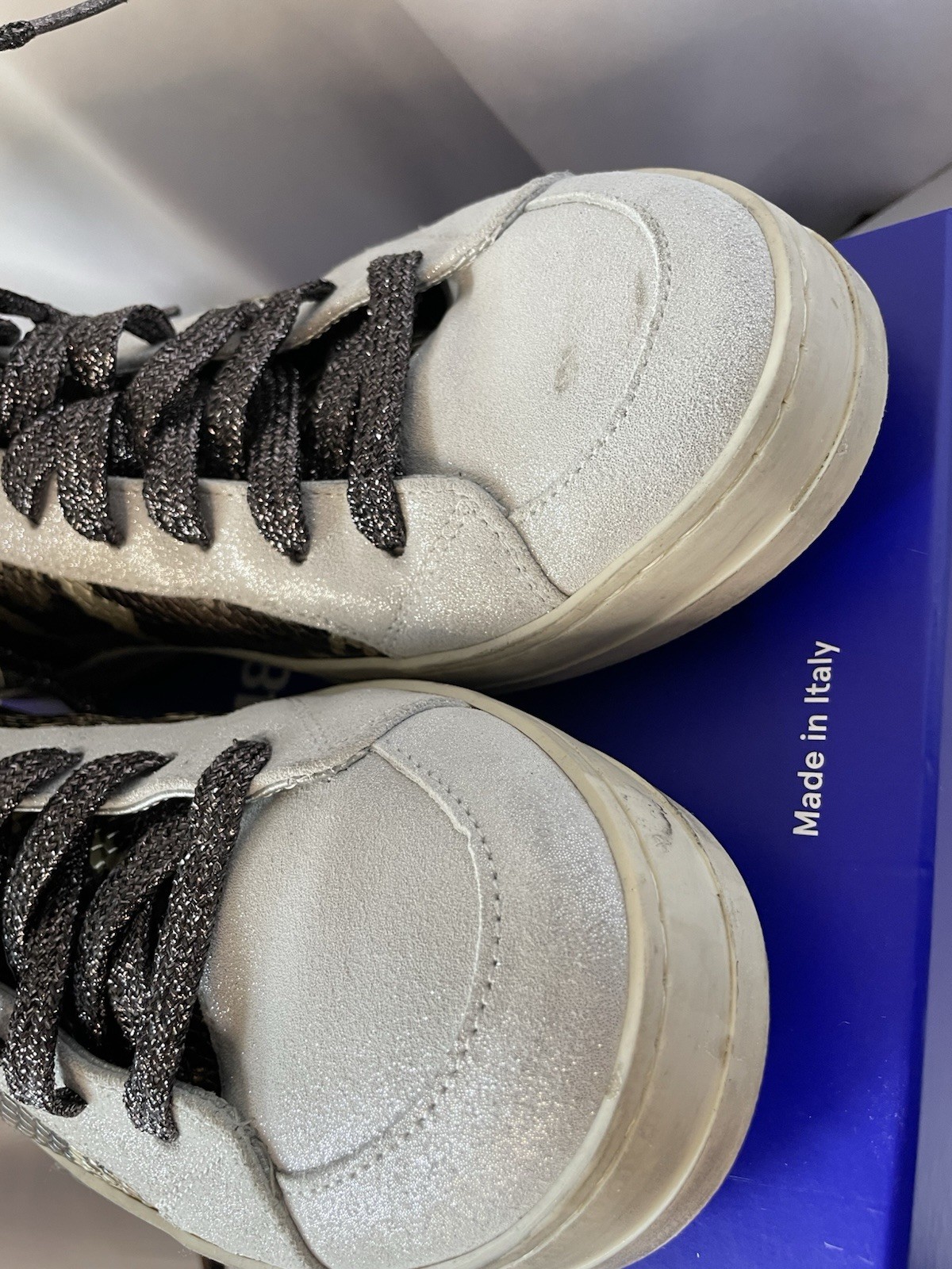 P448 Women’s High top Sneakers Faux Snake Skin Made In Italy Pics Wear Details