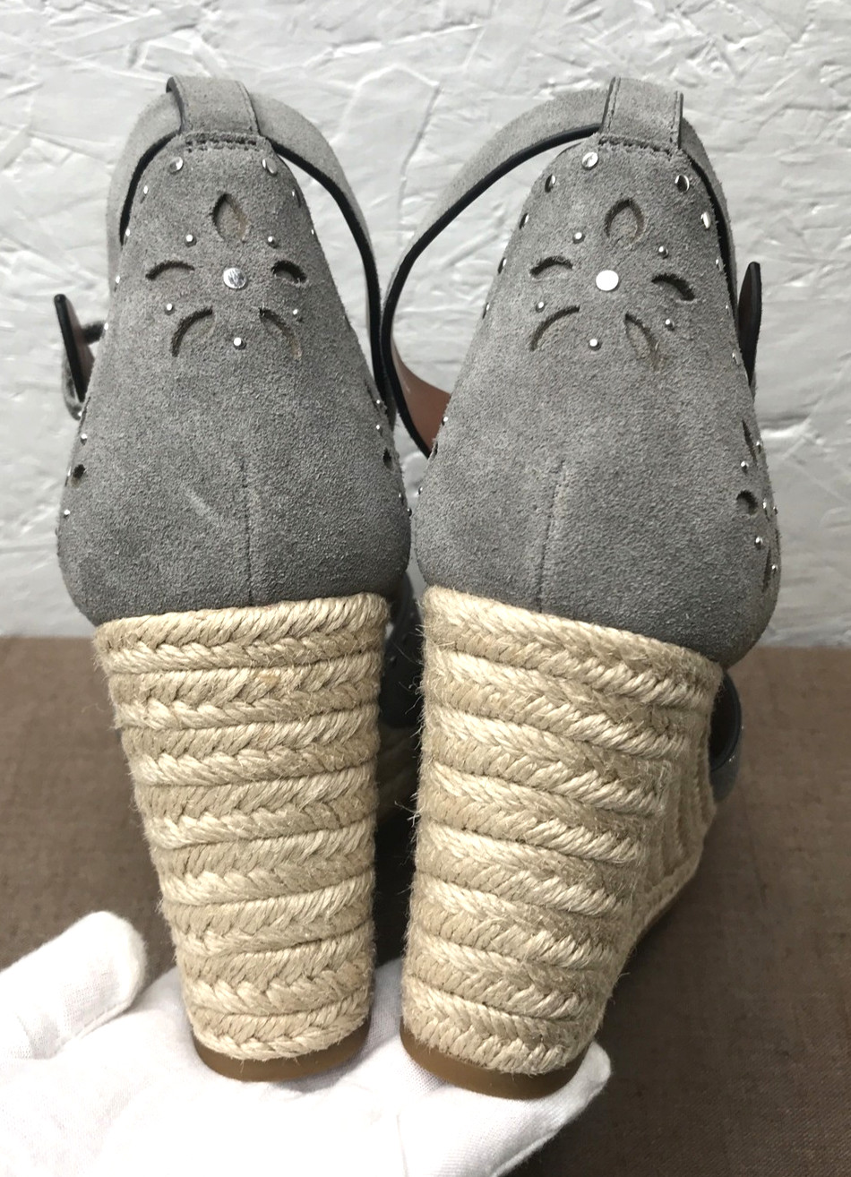 Coach Kelsi Wedge Women’s Espadrille Sandals Size 7B Gray Suede Studded 3.75″