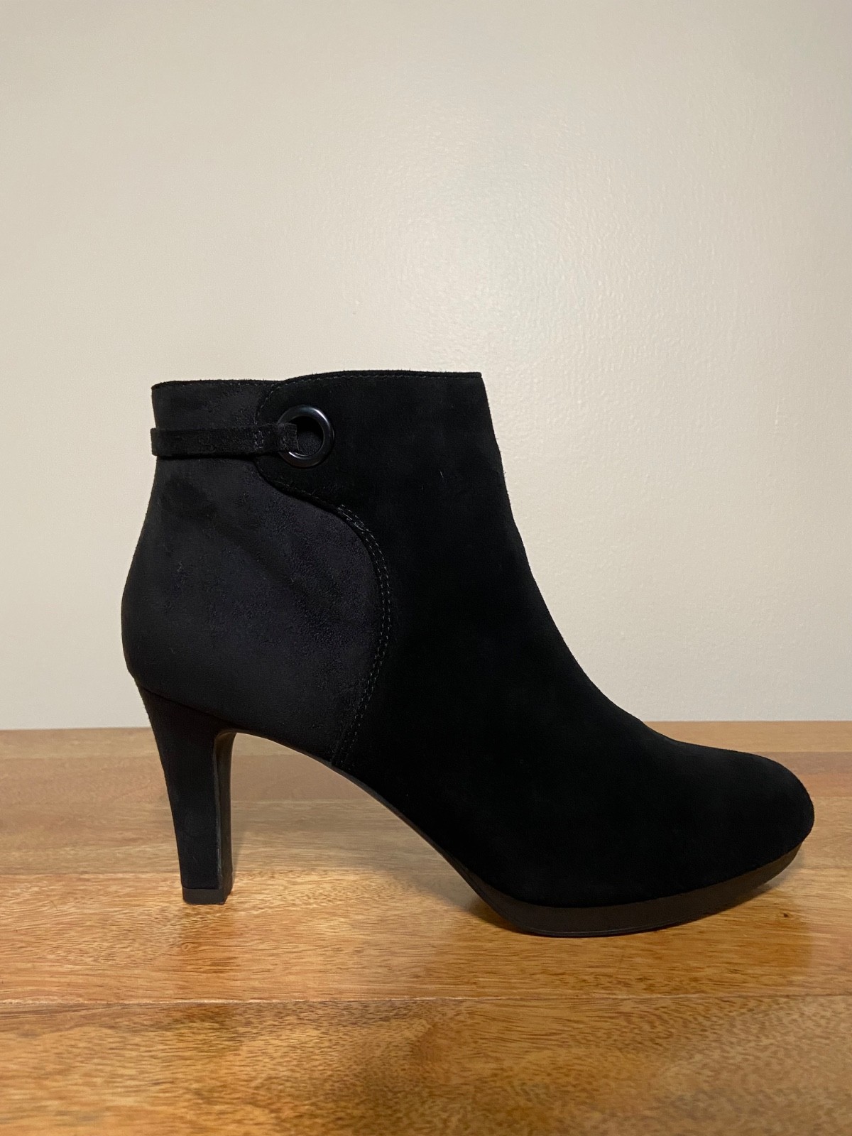 Black Suede Ankle Boots for Women. Clarks. US Size 9.5. 3 1/4 Inch Heel.