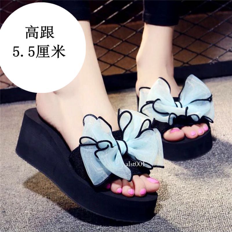 Women’s Beach Sandals High Wedge Heel Flowers Slippers Platform Flip Flops Shoes