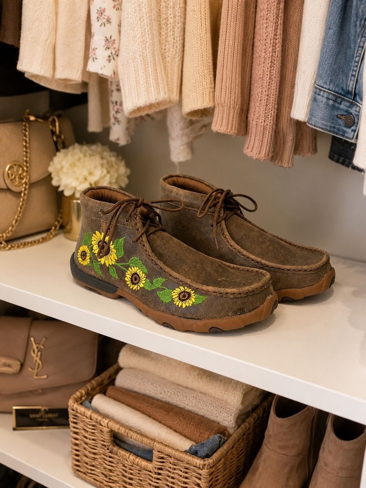 Twisted X Sunflower Embroidered Leather Chukka Boots Moc Toe Women’s 7.5