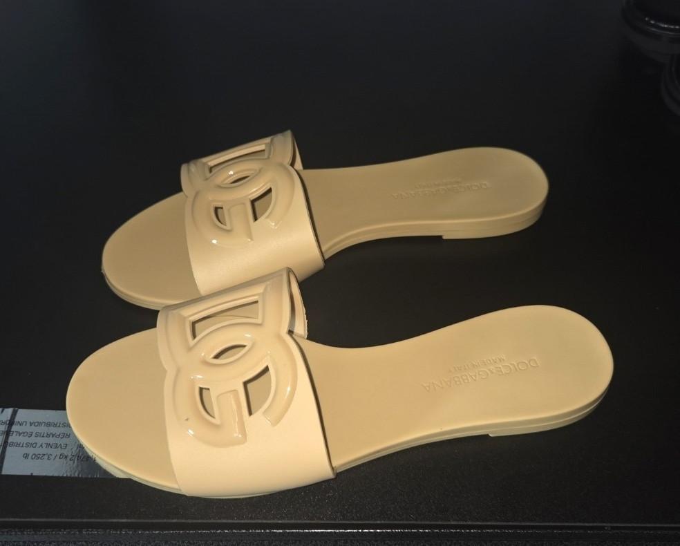 Dolce&Gabbana Slide Slip-On Sandals Beige Solid Logo Accent Plastic Women’s 7